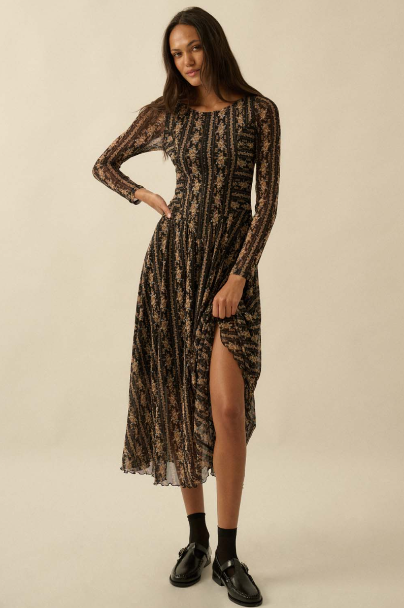 •LEONA• long sleeve mesh midi dress