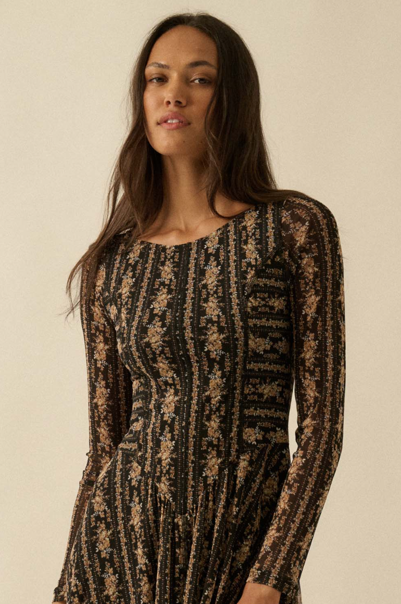 •LEONA• long sleeve mesh midi dress