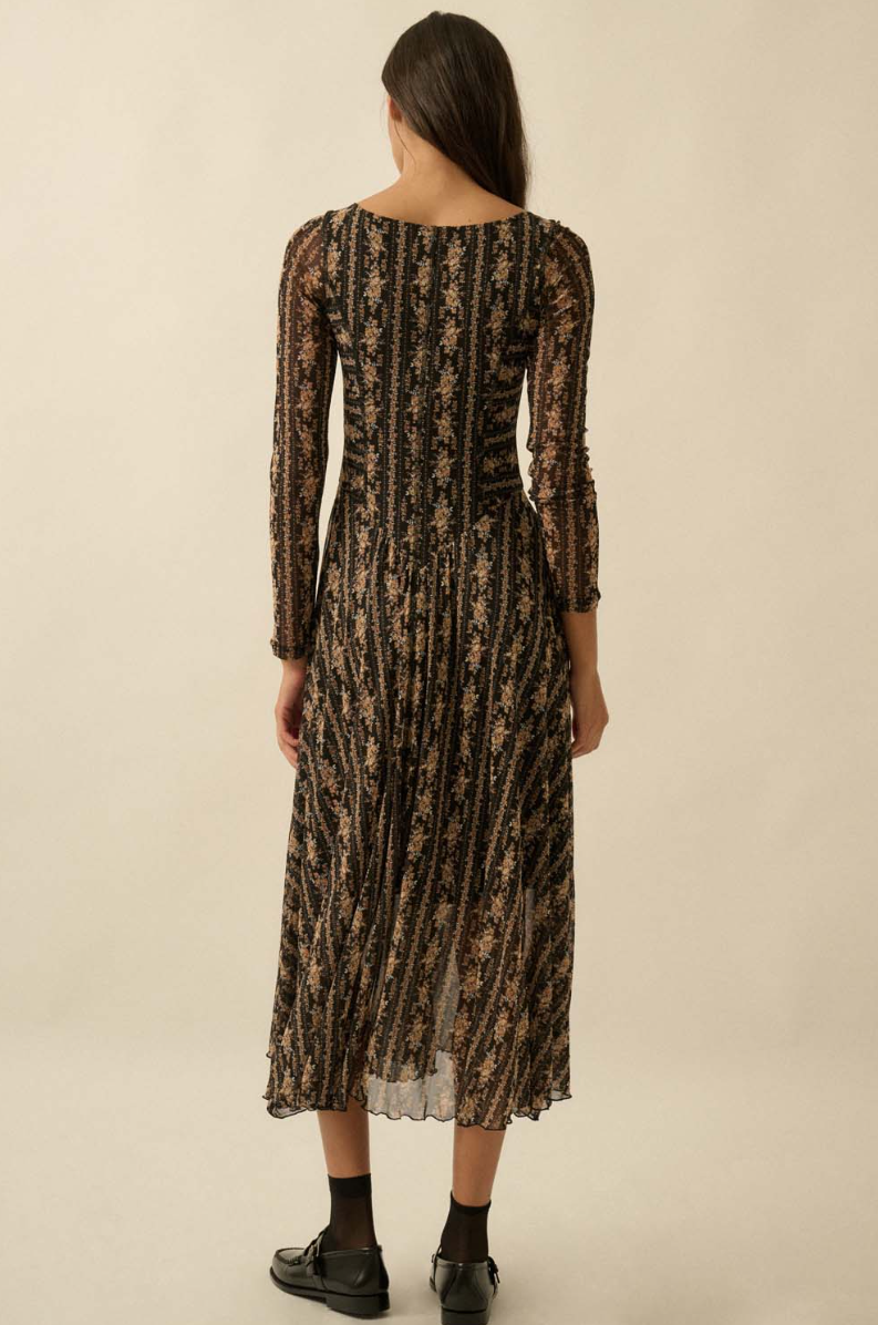 •LEONA• long sleeve mesh midi dress