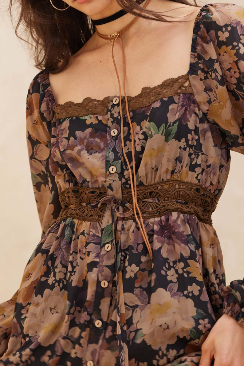 •ADELINE• long sleeve button front midaxi dress
