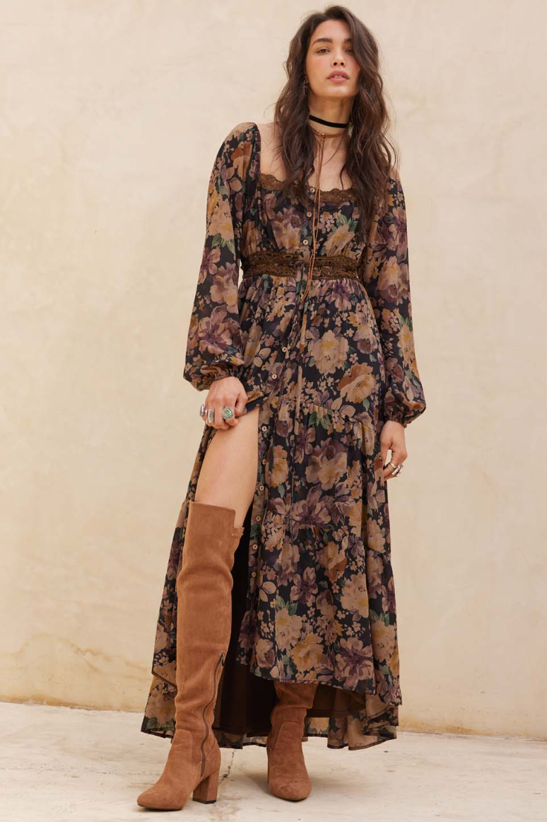 •ADELINE• long sleeve button front midaxi dress