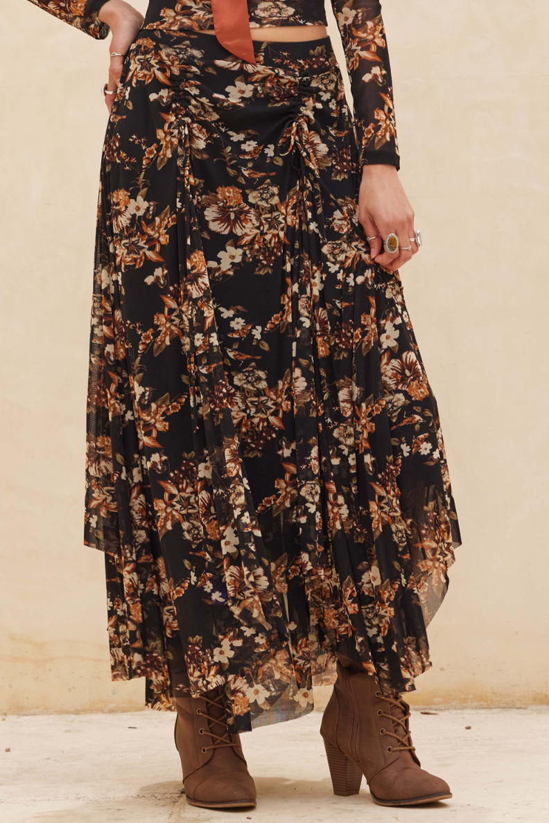 •CHARLOTTE• floral mesh midaxi skirt