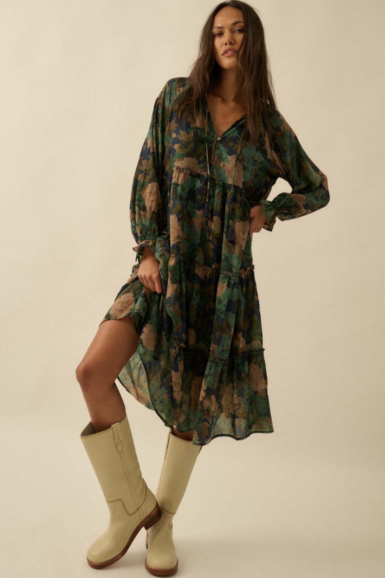 •ROSALIE 🜄• long sleeve tiered midi dress