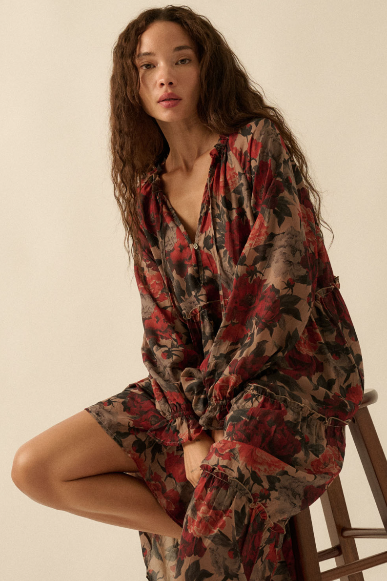 •ROSALIE △• long sleeve tiered midi dress
