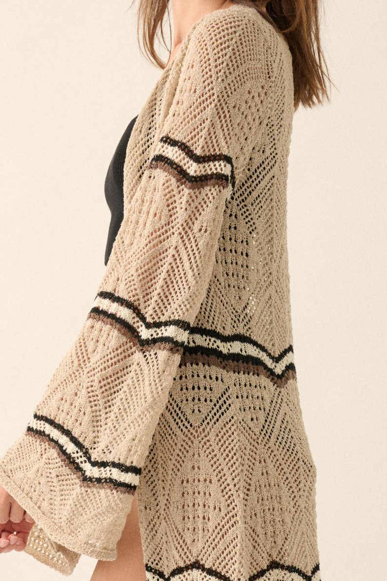 •MONTANA• striped pointelle crochet knit duster