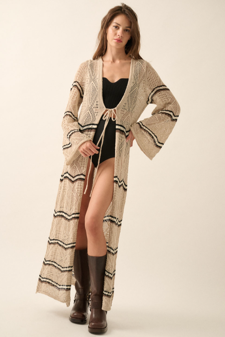 •MONTANA• striped pointelle crochet knit duster
