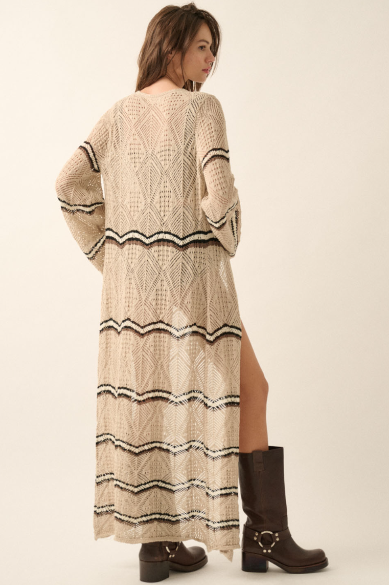 •MONTANA• striped pointelle crochet knit duster