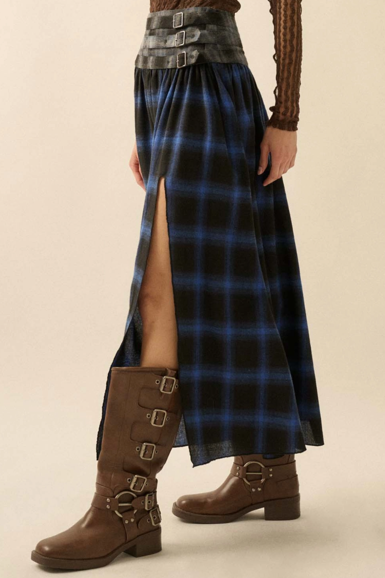 •MACKENZIE• plaid flannel midaxi skirt