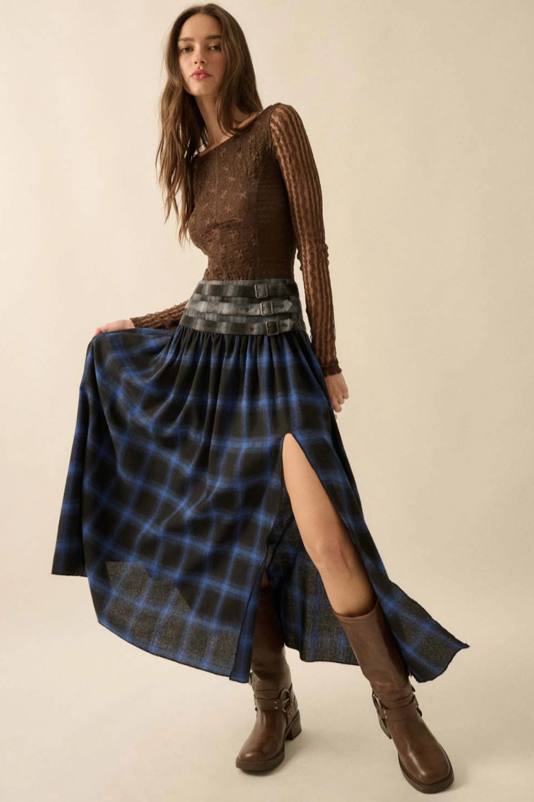 •MACKENZIE• plaid flannel midaxi skirt