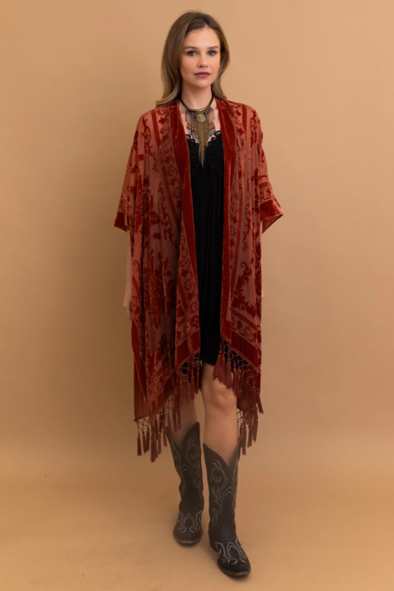 •SOLEIL• tasseled velvet burnout cardigan