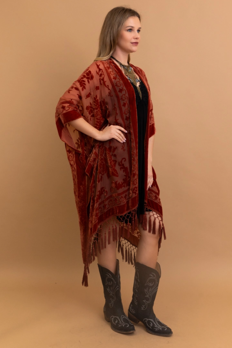•SOLEIL• tasseled velvet burnout cardigan