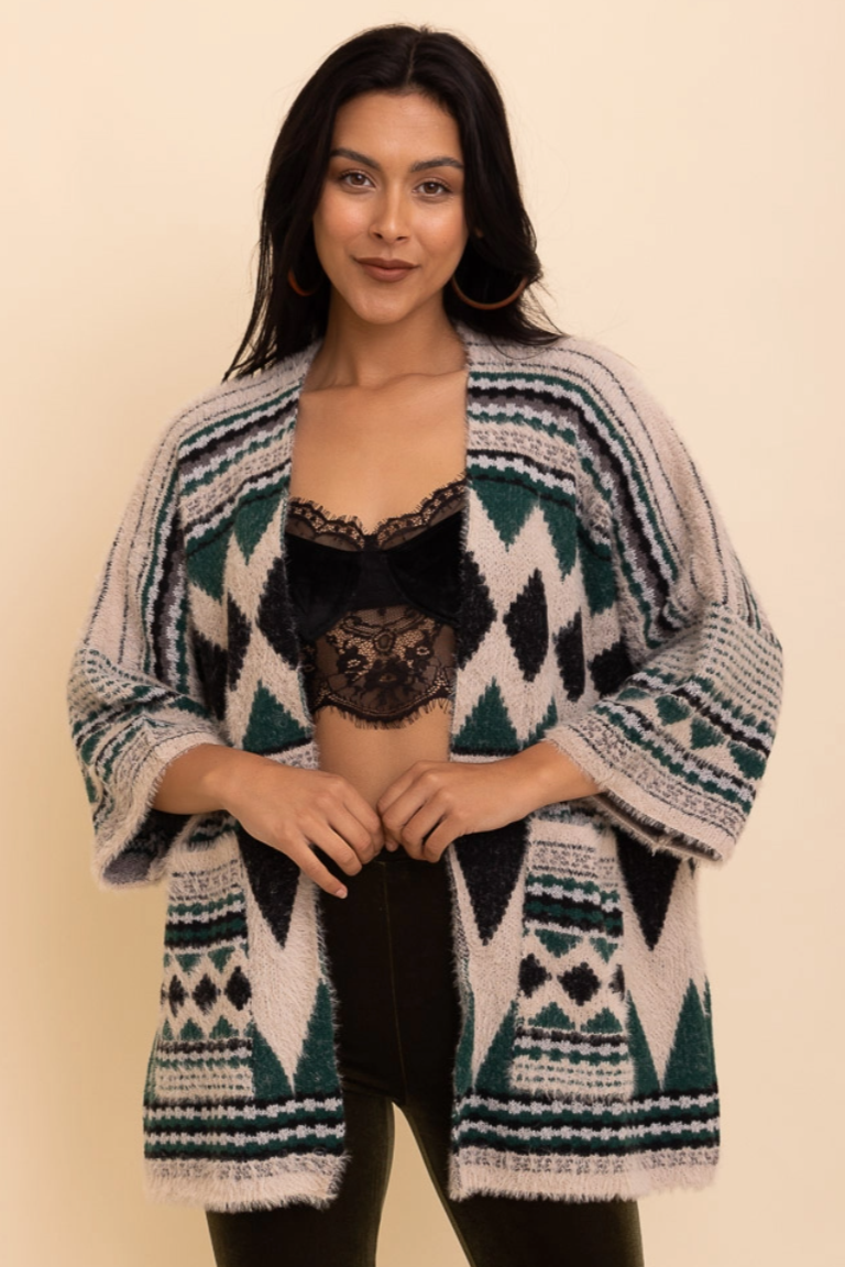 •MONTERREY• fuzzy geo print cardigan