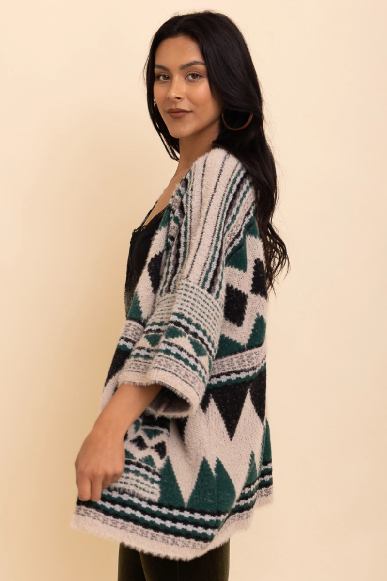 •MONTERREY• fuzzy geo print cardigan