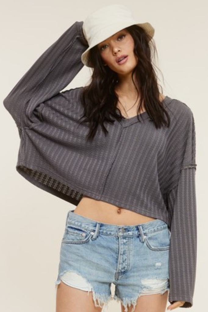 •MALORIE• pointelle knit long sleeve top