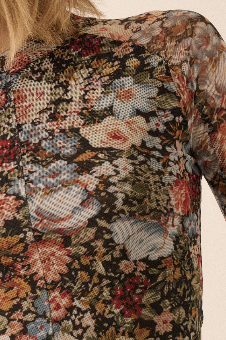 •SOPHIE• semi-sheer mesh floral top