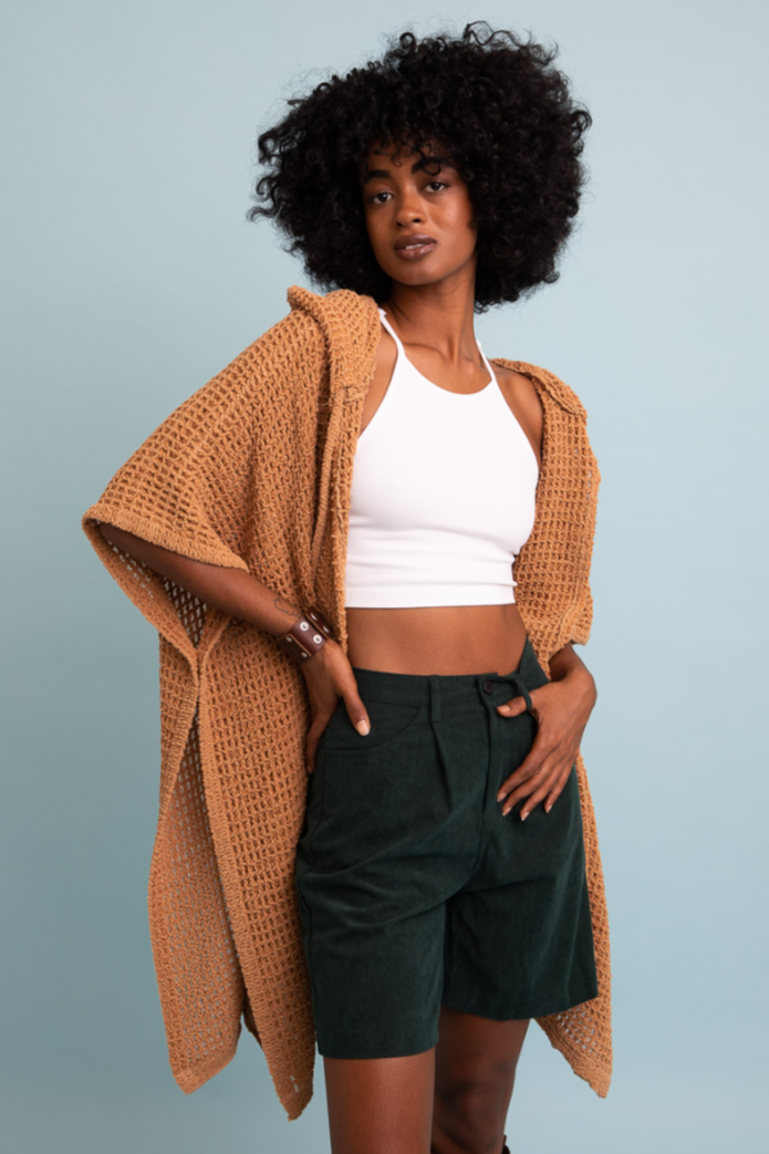 •WEST• waffle knit hooded cardigan