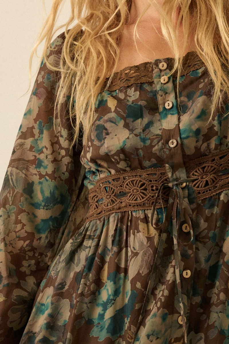 •ADELINE 🜄• long sleeve button front midaxi dress