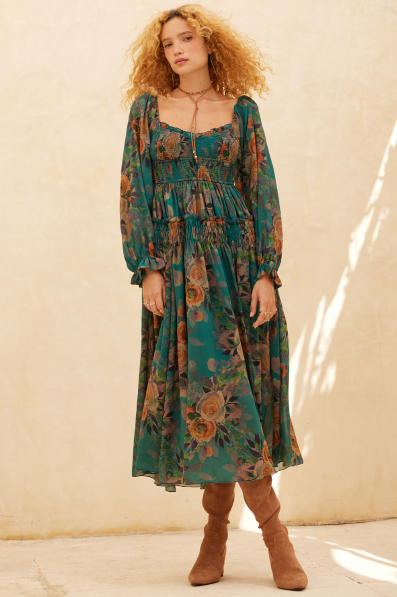 •MINERVA 🜄• bishop sleeve smocked midi dress