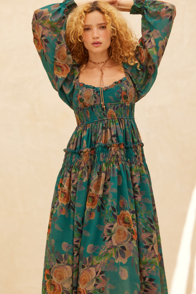 •MINERVA 🜄• bishop sleeve smocked midi dress