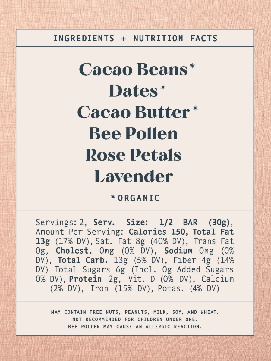 •LAVENDER ROSE• date-sweetened chocolate bar