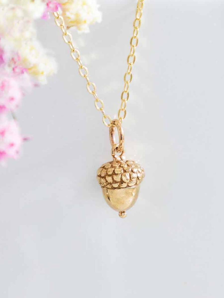 •LITTLE ACORN• bronze + gold necklace