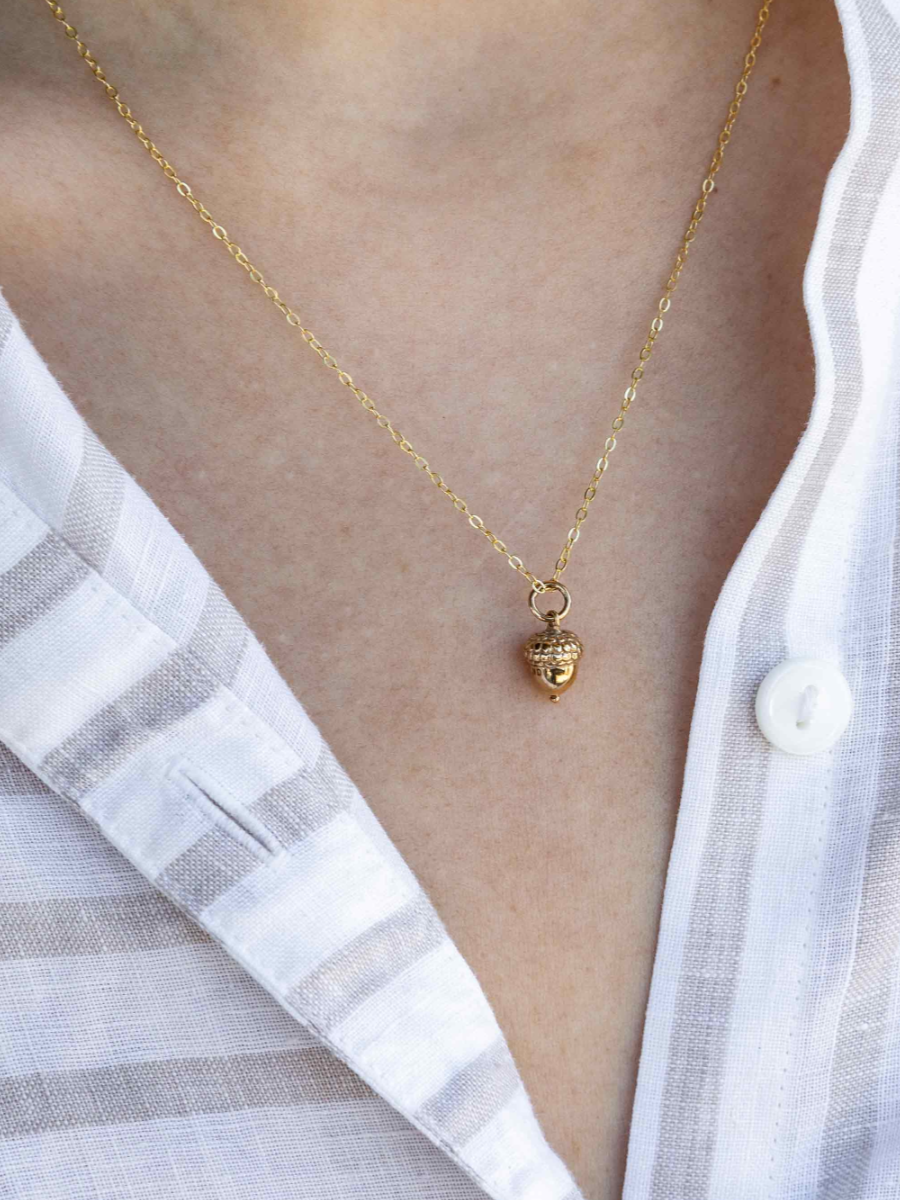 •LITTLE ACORN• bronze + gold necklace
