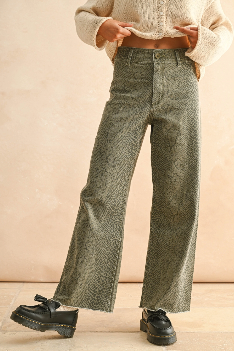 •NAGINI• olive snake print denim pants