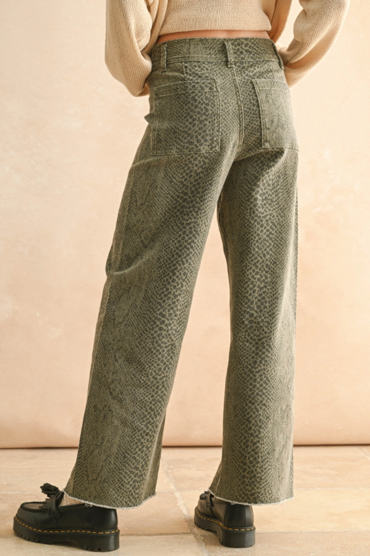 •NAGINI• olive snake print denim pants