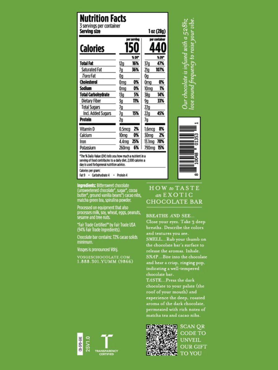 •MATCHA + SPIRULINA• dark chocolate bar