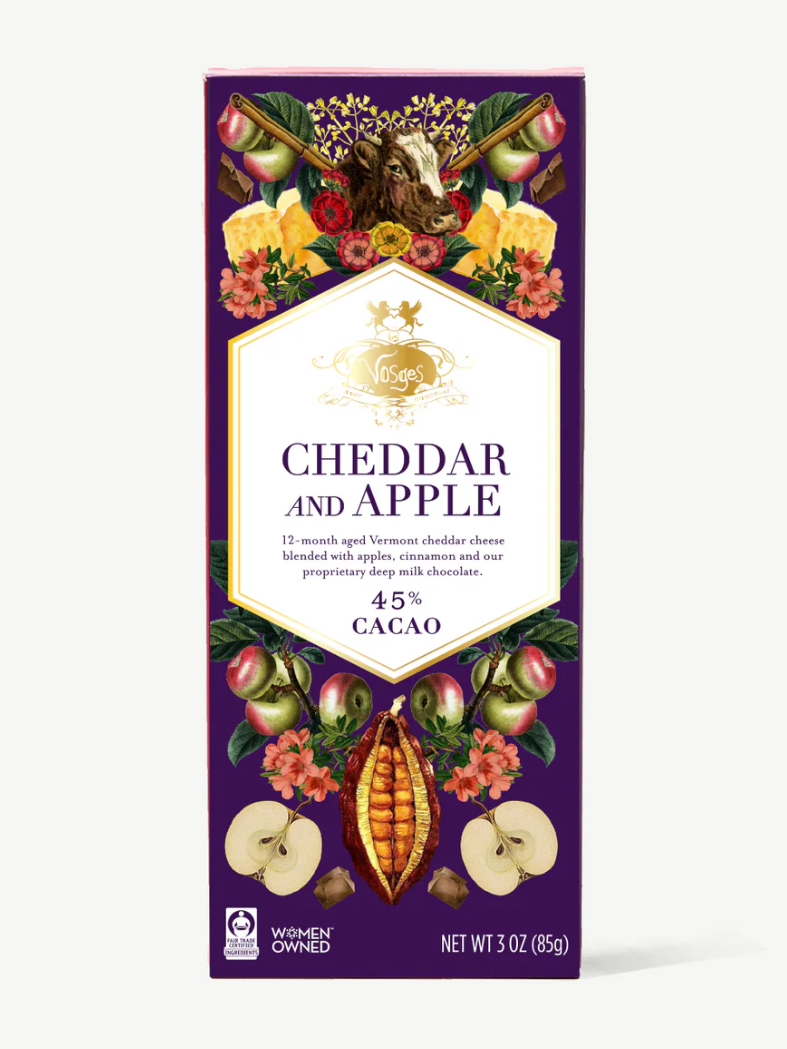 •CHEDDAR + APPLE• milk chocolate bar