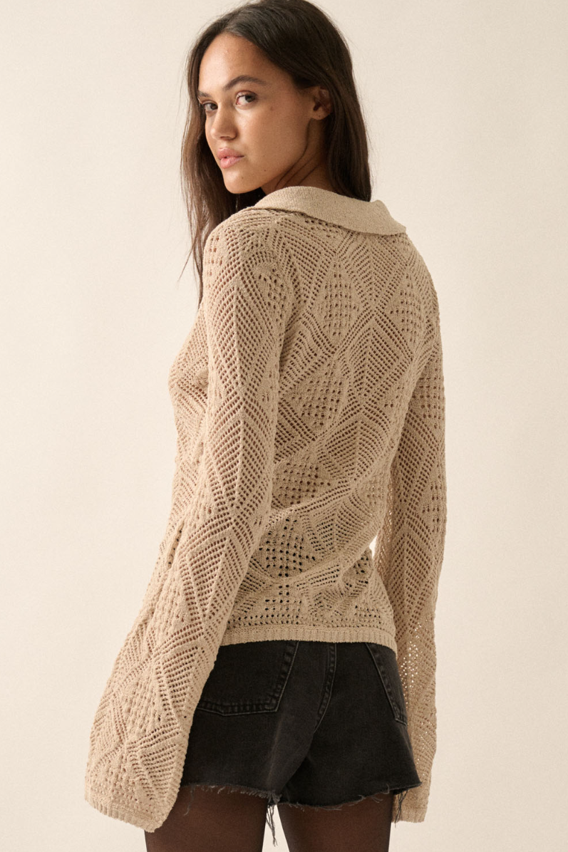 •MONTANA• pointelle crochet knit cardigan / top
