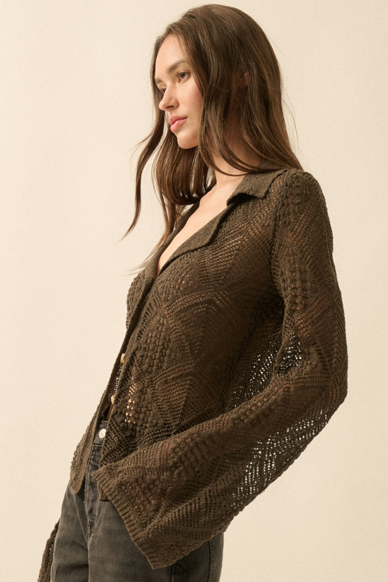 •MONTANA• pointelle crochet knit cardigan / top