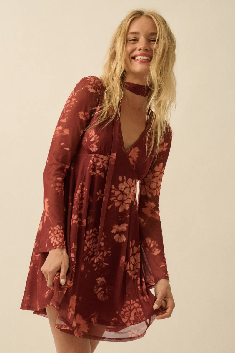 •SELENE• floral mesh smocked mini dress