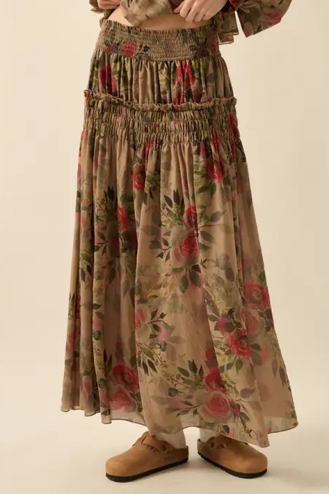 •VICTORIAN AUTUMN• smocked waist maxi skirt