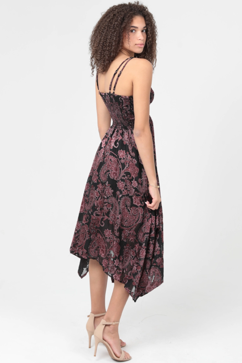 •PAISLEY• satin burnout witchy midi dress