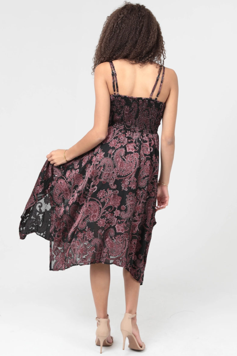 •PAISLEY• satin burnout witchy midi dress
