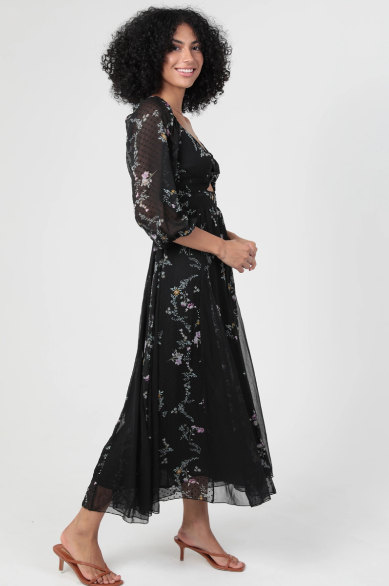 •GODETTE• semi-sheer twist front midaxi dress