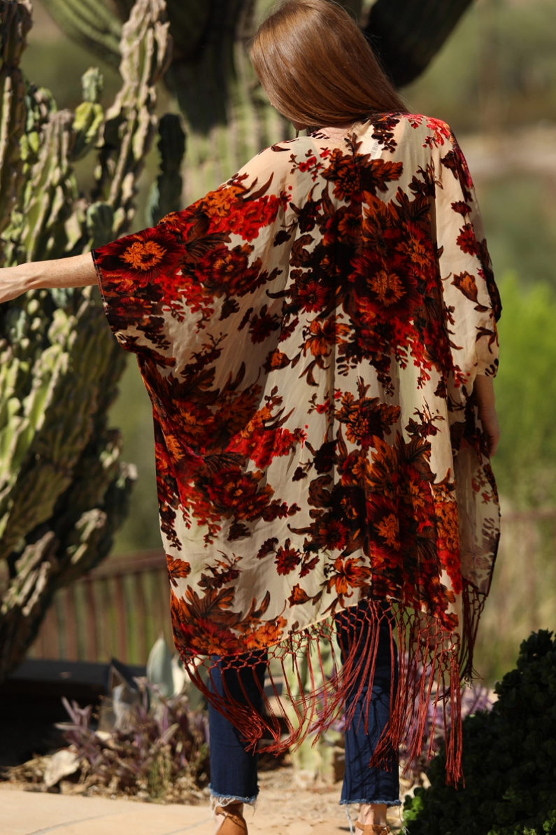 •CARMEN• tasseled velvet burnout cardi