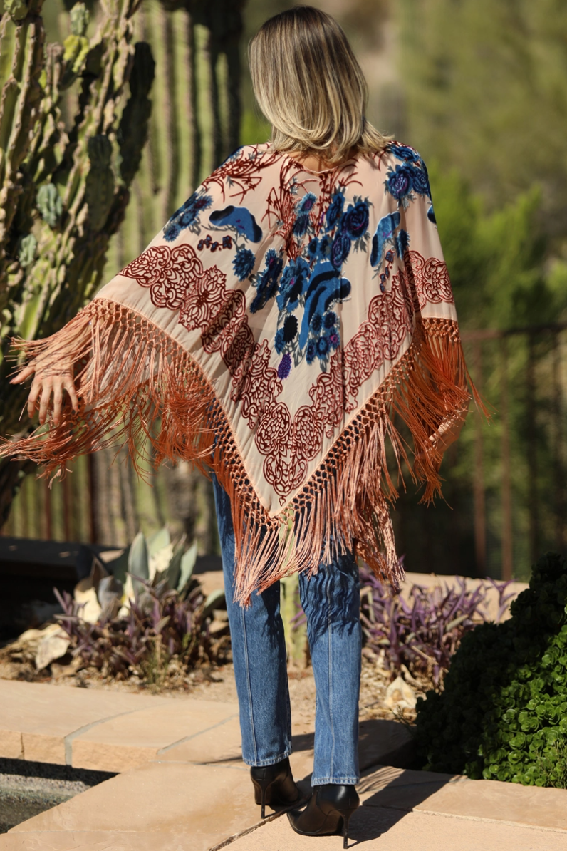 •LORRAINE• tasseled velvet burnout poncho