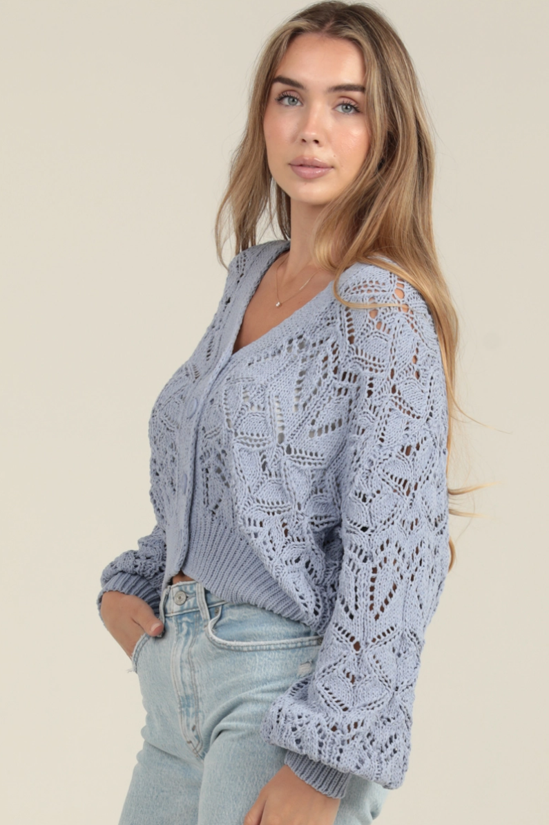 •KINSEY• button front open knit cardigan