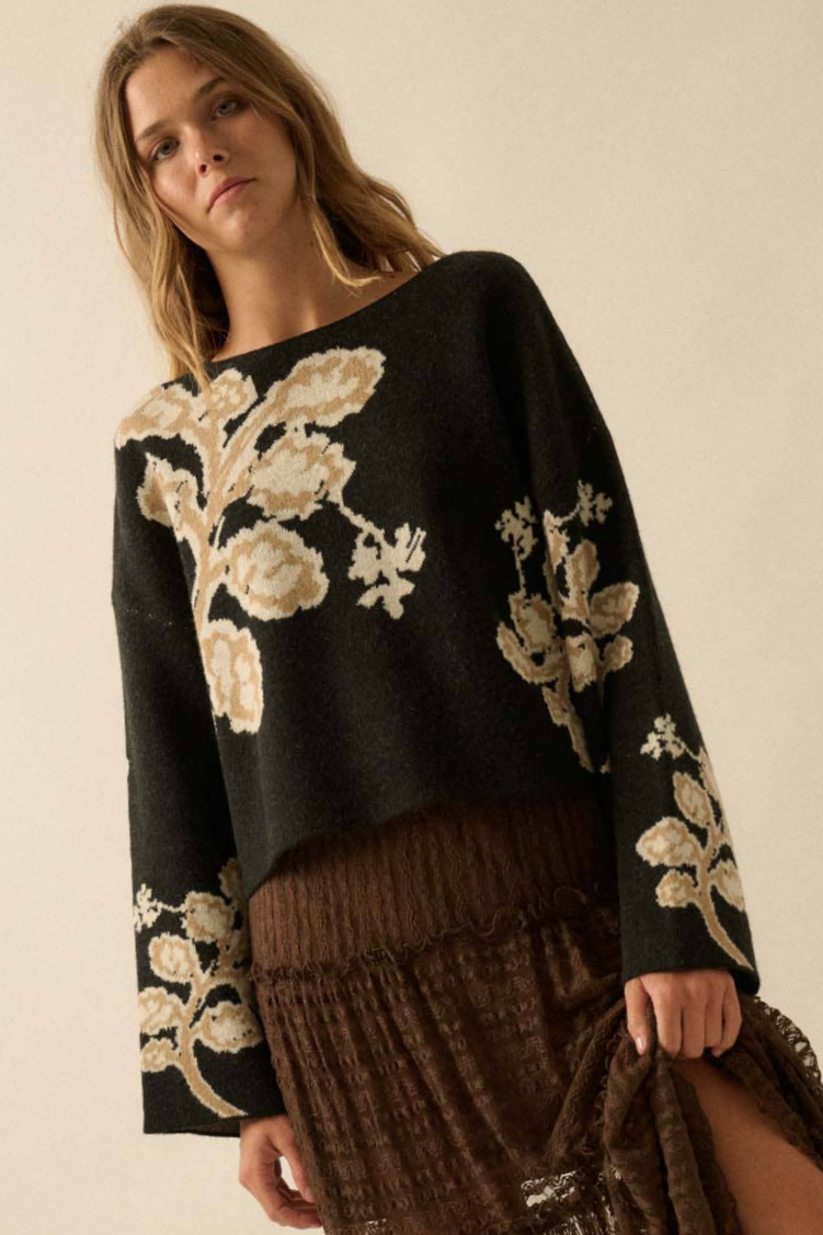 •ELSBETH• floral jacquard knit sweater