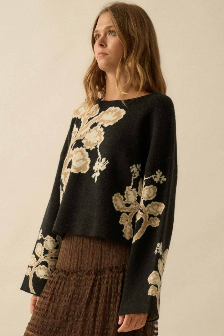 •ELSBETH• floral jacquard knit sweater