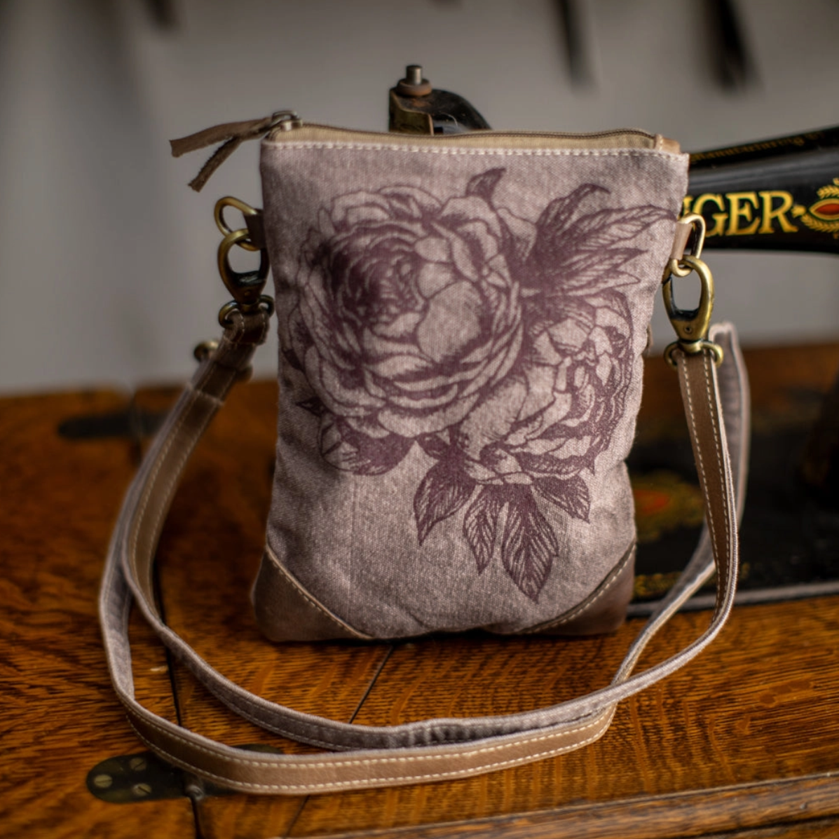 •PEONY• recycled canvas small sling