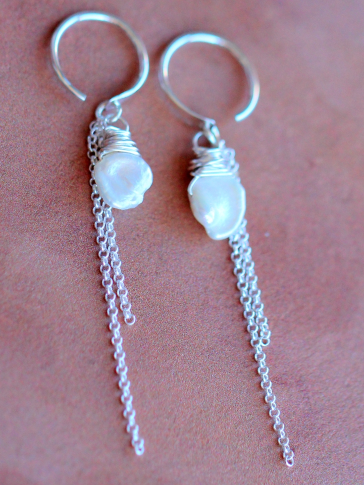 •FAY HUG• pearl + silver earrings