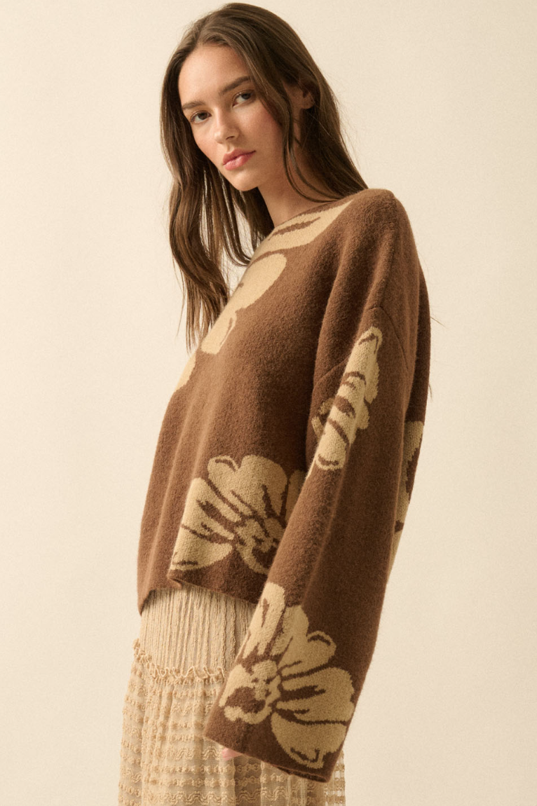 •ELIZA• floral jacquard knit sweater