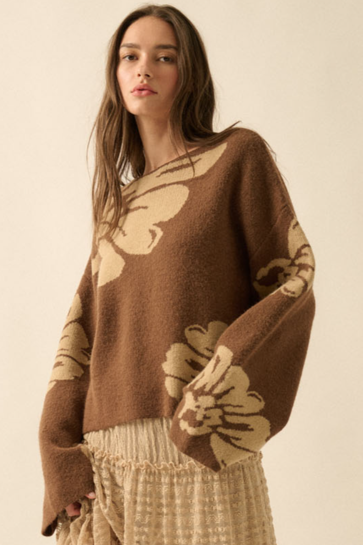 •ELIZA• floral jacquard knit sweater