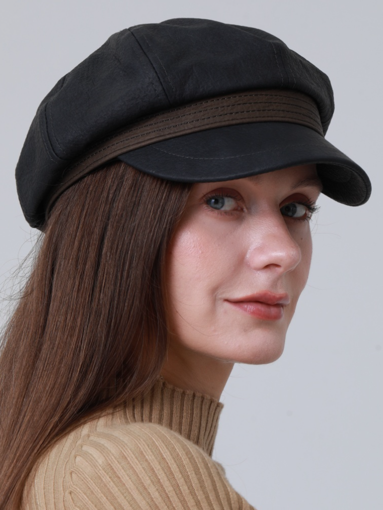 •FAUX LEATHER CABBIE HAT•