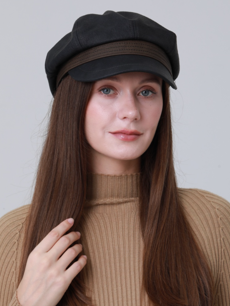 •FAUX LEATHER CABBIE HAT•