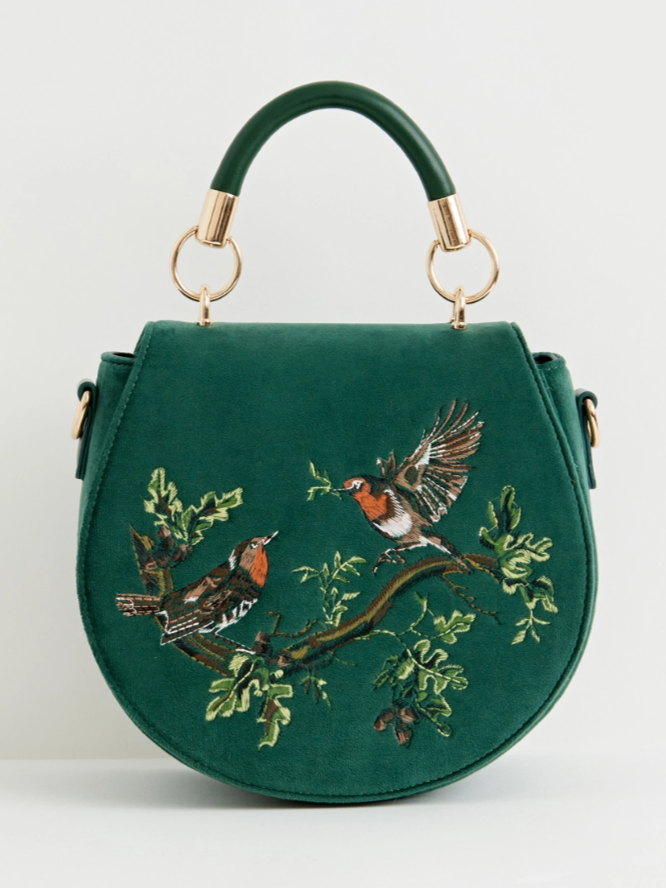 •ROBIN LOVE• embroidered velvet saddle bag