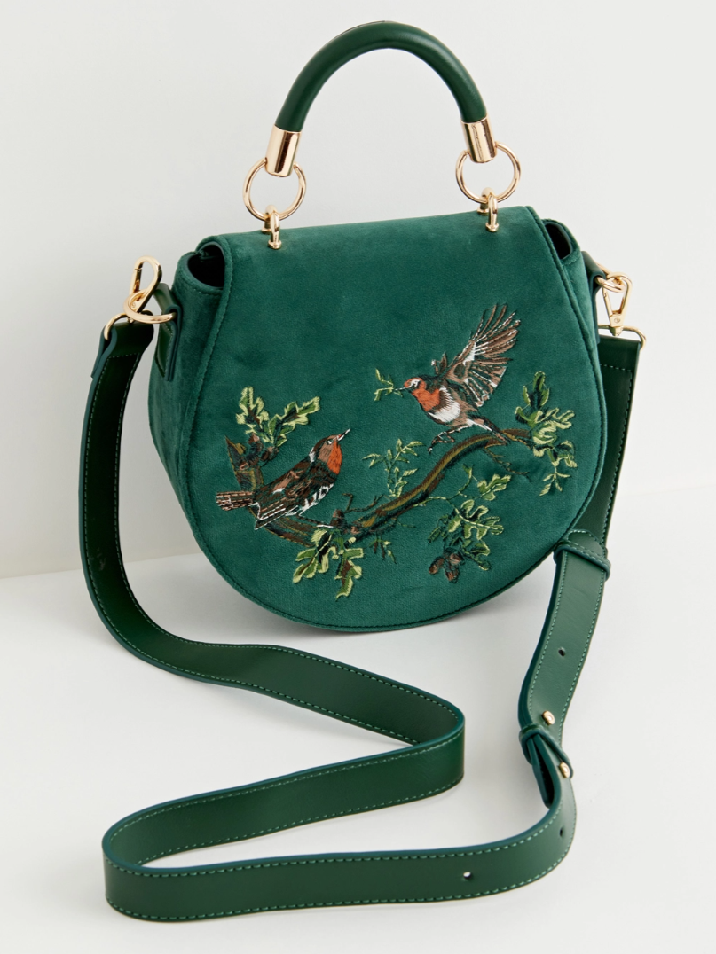 •ROBIN LOVE• embroidered velvet saddle bag
